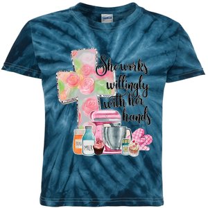 She Works Willingly With Her Hands Proverbs 31 Baker Kids Tie-Dye T-Shirt