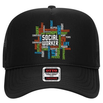 Social Worker Word Cloud Appreciation Social Work High Crown Mesh Back Trucker Hat