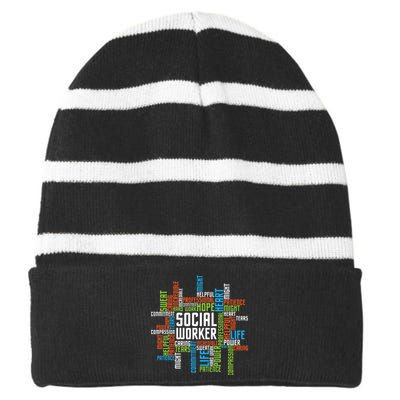 Social Worker Word Cloud Appreciation Social Work Striped Beanie with Solid Band