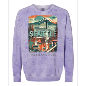 Seattle W.A.S..H.I.N.G.T.O.N Wa Emerald City Skyline Sd270 Colorblast Crewneck Sweatshirt