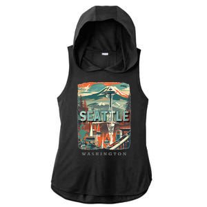 Seattle W.A.S..H.I.N.G.T.O.N Wa Emerald City Skyline Sd270 Ladies PosiCharge Tri-Blend Wicking Draft Hoodie Tank