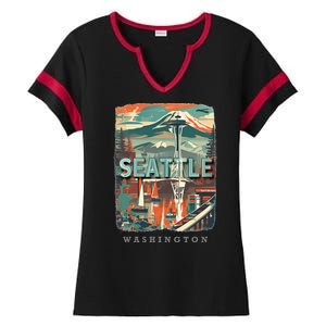 Seattle W.A.S..H.I.N.G.T.O.N Wa Emerald City Skyline Sd270 Ladies Halftime Notch Neck Tee