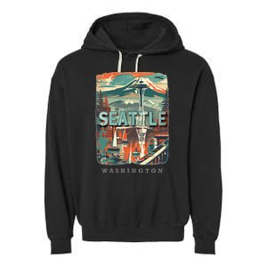 Seattle W.A.S..H.I.N.G.T.O.N Wa Emerald City Skyline Sd270 Garment-Dyed Fleece Hoodie