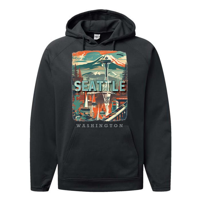 Seattle W.A.S..H.I.N.G.T.O.N Wa Emerald City Skyline Sd270 Performance Fleece Hoodie