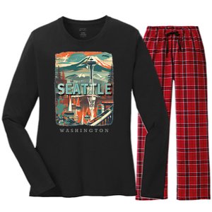 Seattle W.A.S..H.I.N.G.T.O.N Wa Emerald City Skyline Sd270 Women's Long Sleeve Flannel Pajama Set 