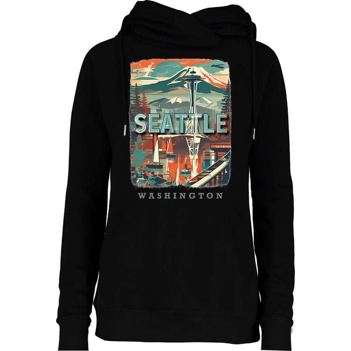 Seattle W.A.S..H.I.N.G.T.O.N Wa Emerald City Skyline Sd270 Womens Funnel Neck Pullover Hood