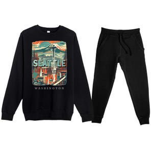 Seattle W.A.S..H.I.N.G.T.O.N Wa Emerald City Skyline Sd270 Premium Crewneck Sweatsuit Set