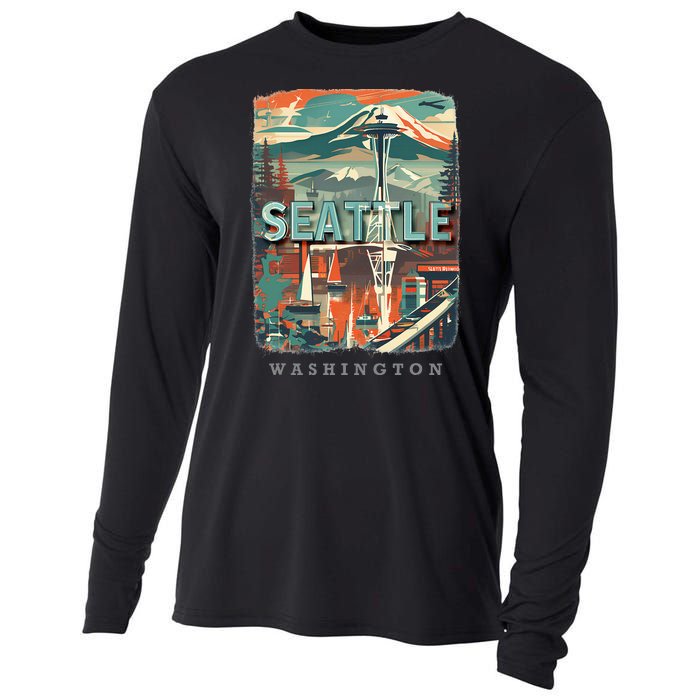 Seattle W.A.S..H.I.N.G.T.O.N Wa Emerald City Skyline Sd270 Cooling Performance Long Sleeve Crew