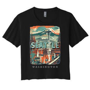 Seattle W.A.S..H.I.N.G.T.O.N Wa Emerald City Skyline Sd270 Women's Crop Top Tee