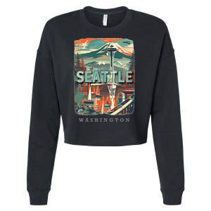 Seattle W.A.S..H.I.N.G.T.O.N Wa Emerald City Skyline Sd270 Cropped Pullover Crew