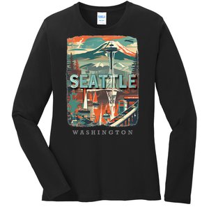 Seattle W.A.S..H.I.N.G.T.O.N Wa Emerald City Skyline Sd270 Ladies Long Sleeve Shirt