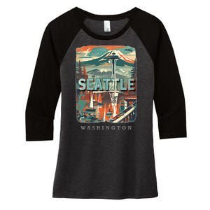 Seattle W.A.S..H.I.N.G.T.O.N Wa Emerald City Skyline Sd270 Women's Tri-Blend 3/4-Sleeve Raglan Shirt