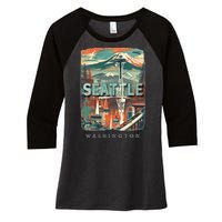 Seattle W.A.S..H.I.N.G.T.O.N Wa Emerald City Skyline Sd270 Women's Tri-Blend 3/4-Sleeve Raglan Shirt