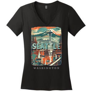 Seattle W.A.S..H.I.N.G.T.O.N Wa Emerald City Skyline Sd270 Women's V-Neck T-Shirt