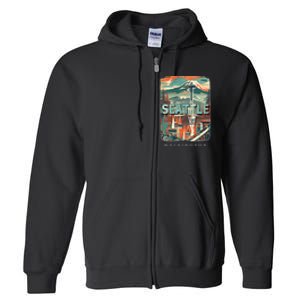 Seattle W.A.S..H.I.N.G.T.O.N Wa Emerald City Skyline Sd270 Full Zip Hoodie