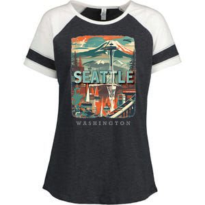 Seattle W.A.S..H.I.N.G.T.O.N Wa Emerald City Skyline Sd270 Enza Ladies Jersey Colorblock Tee