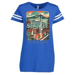 Seattle W.A.S..H.I.N.G.T.O.N Wa Emerald City Skyline Sd270 Enza Ladies Jersey Football T-Shirt