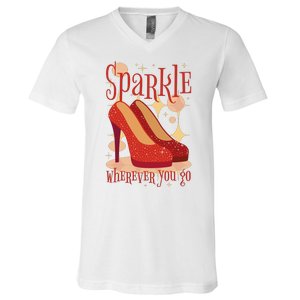 Sparkle Wherever You Go Red Heels Gift For Her V-Neck T-Shirt