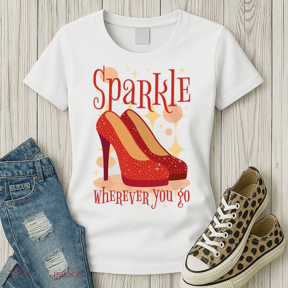 Sparkle Wherever You Go Red Heels Gift For Her Womens T-Shirt