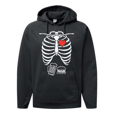 Skeleton Xray Beer Burger Funny Halloween Pregnancy Dad Performance Fleece Hoodie