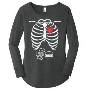 Skeleton Xray Beer Burger Funny Halloween Pregnancy Dad Women's Perfect Tri Tunic Long Sleeve Shirt