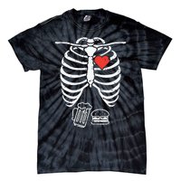 Skeleton Xray Beer Burger Funny Halloween Pregnancy Dad Tie-Dye T-Shirt