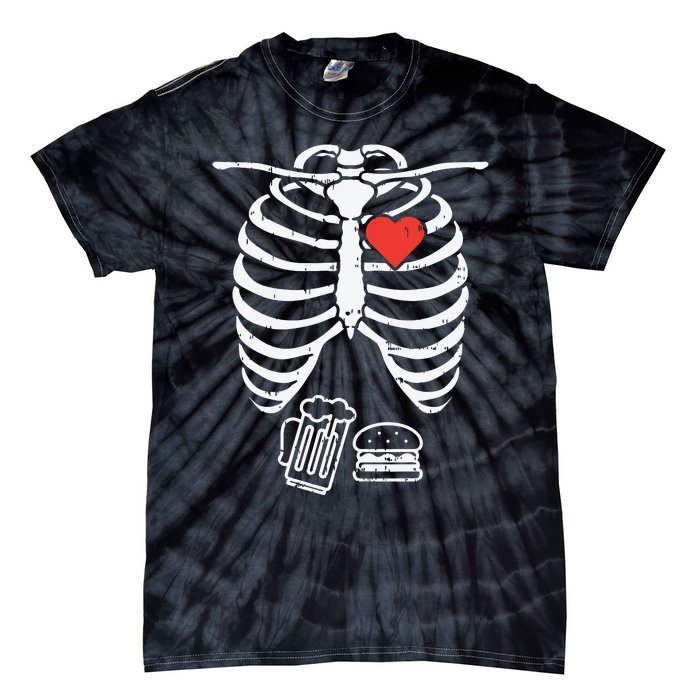 Skeleton Xray Beer Burger Funny Halloween Pregnancy Dad Tie-Dye T-Shirt