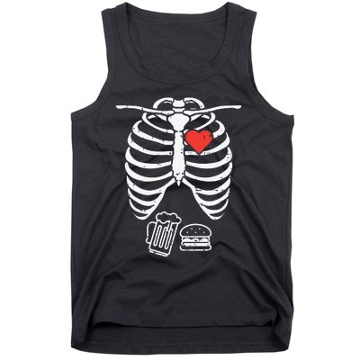 Skeleton Xray Beer Burger Funny Halloween Pregnancy Dad Tank Top