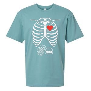 Skeleton Xray Beer Burger Funny Halloween Pregnancy Dad Sueded Cloud Jersey T-Shirt