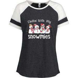 Snowman Xmas Chillin With My Snowmies Christmas Pajamas Gift Enza Ladies Jersey Colorblock Tee