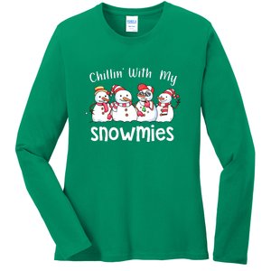 Snowman Xmas Chillin With My Snowmies Christmas Pajamas Gift Ladies Long Sleeve Shirt