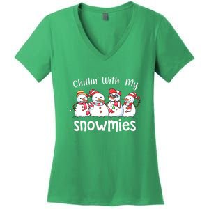 Snowman Xmas Chillin With My Snowmies Christmas Pajamas Gift Women's V-Neck T-Shirt