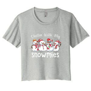 Snowman Xmas Chillin With My Snowmies Christmas Pajamas Gift Women's Crop Top Tee