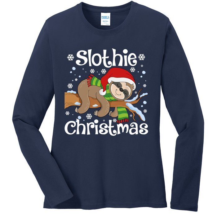 Slothie Xmas Cute Sloth Christmas Pajamas For Wo Girls Ladies Long Sleeve Shirt