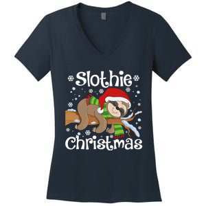 Slothie Xmas Cute Sloth Christmas Pajamas For Wo Girls Women's V-Neck T-Shirt