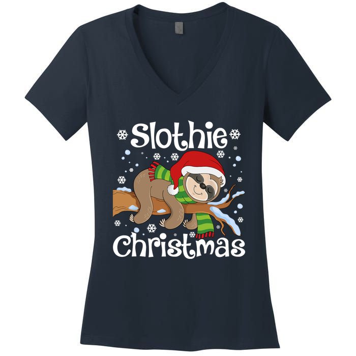 Slothie Xmas Cute Sloth Christmas Pajamas For Wo Girls Women's V-Neck T-Shirt