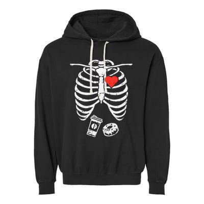 Skeleton XRay Donut Coffee Funny Halloween Pregnancy Dad Garment-Dyed Fleece Hoodie