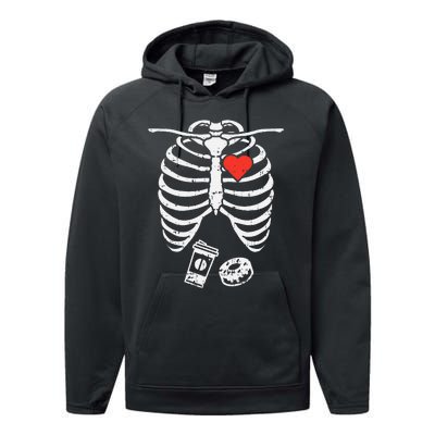 Skeleton XRay Donut Coffee Funny Halloween Pregnancy Dad Performance Fleece Hoodie