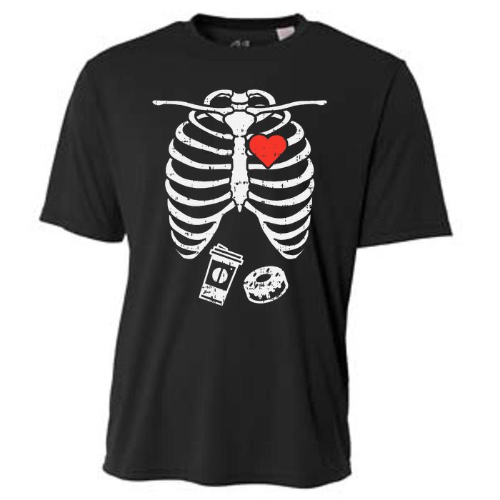 Skeleton XRay Donut Coffee Funny Halloween Pregnancy Dad Cooling Performance Crew T-Shirt