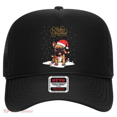 Santa Xmas Frenchie Merry Christmas French Bulldog Puppy Cute Gift High Crown Mesh Back Trucker Hat