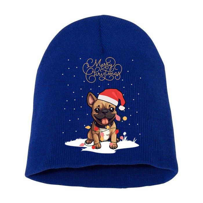 Santa Xmas Frenchie Merry Christmas French Bulldog Puppy Cute Gift Short Acrylic Beanie