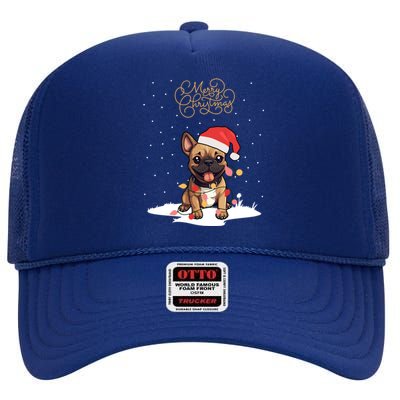 Santa Xmas Frenchie Merry Christmas French Bulldog Puppy Cute Gift High Crown Mesh Back Trucker Hat