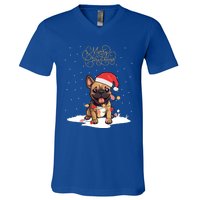 Santa Xmas Frenchie Merry Christmas French Bulldog Puppy Funny Gift V-Neck T-Shirt