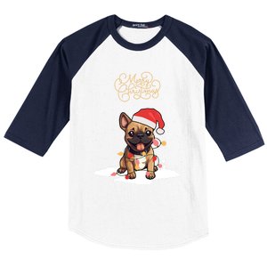 Santa Xmas Frenchie Merry Christmas French Bulldog Puppy Funny Gift Baseball Sleeve Shirt