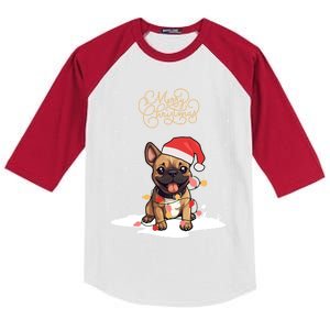 Santa Xmas Frenchie Merry Christmas French Bulldog Puppy Funny Gift Kids Colorblock Raglan Jersey