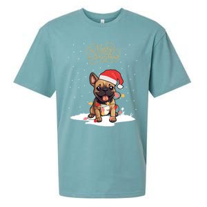 Santa Xmas Frenchie Merry Christmas French Bulldog Puppy Funny Gift Sueded Cloud Jersey T-Shirt