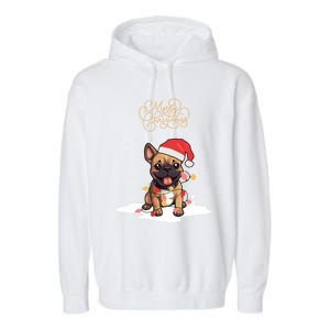 Santa Xmas Frenchie Merry Christmas French Bulldog Puppy Funny Gift Garment-Dyed Fleece Hoodie