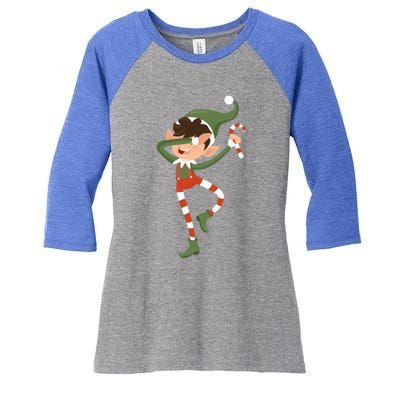 Squad Xmas Family Matching Christmas Dabbing Elf Cute Gift Women's Tri-Blend 3/4-Sleeve Raglan Shirt