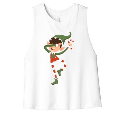 Squad Xmas Family Matching Christmas Dabbing Elf Cute Gift Women's Racerback Cropped Tank