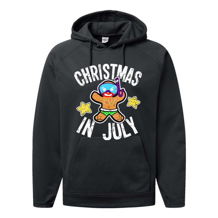 Summer Xmas Gingerbread Man Snorkel for Christmas in July Performance Fleece Hoodie